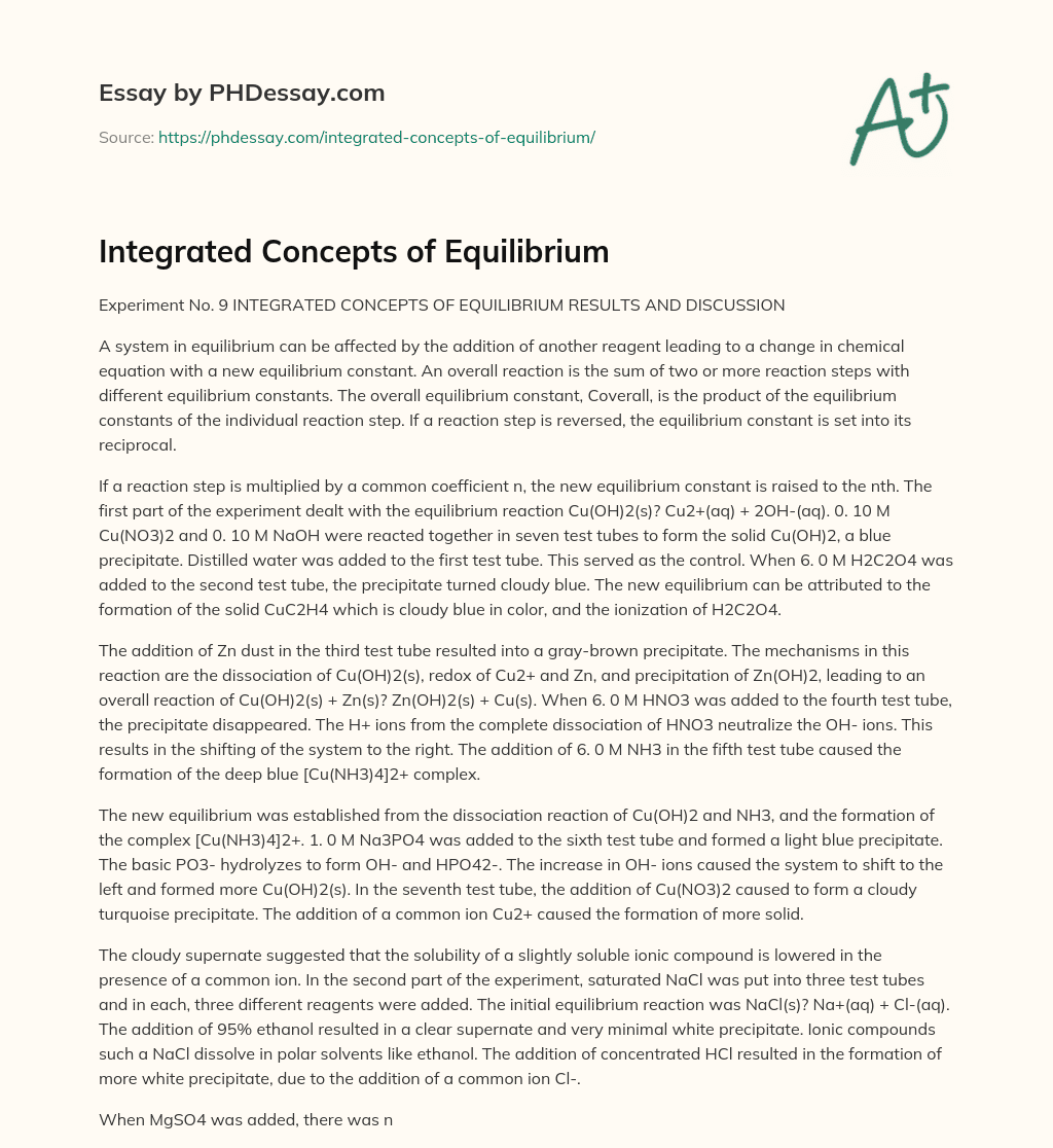 Integrated Concepts of Equilibrium essay