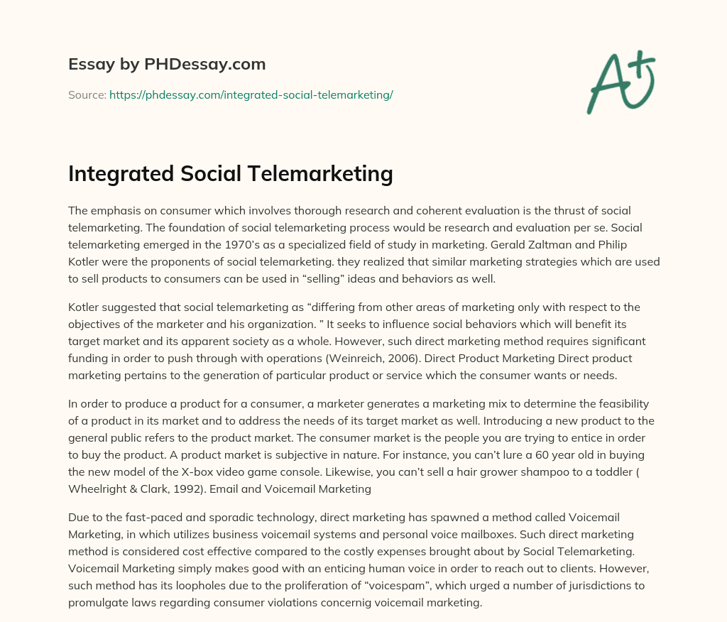 Integrated Social Telemarketing essay