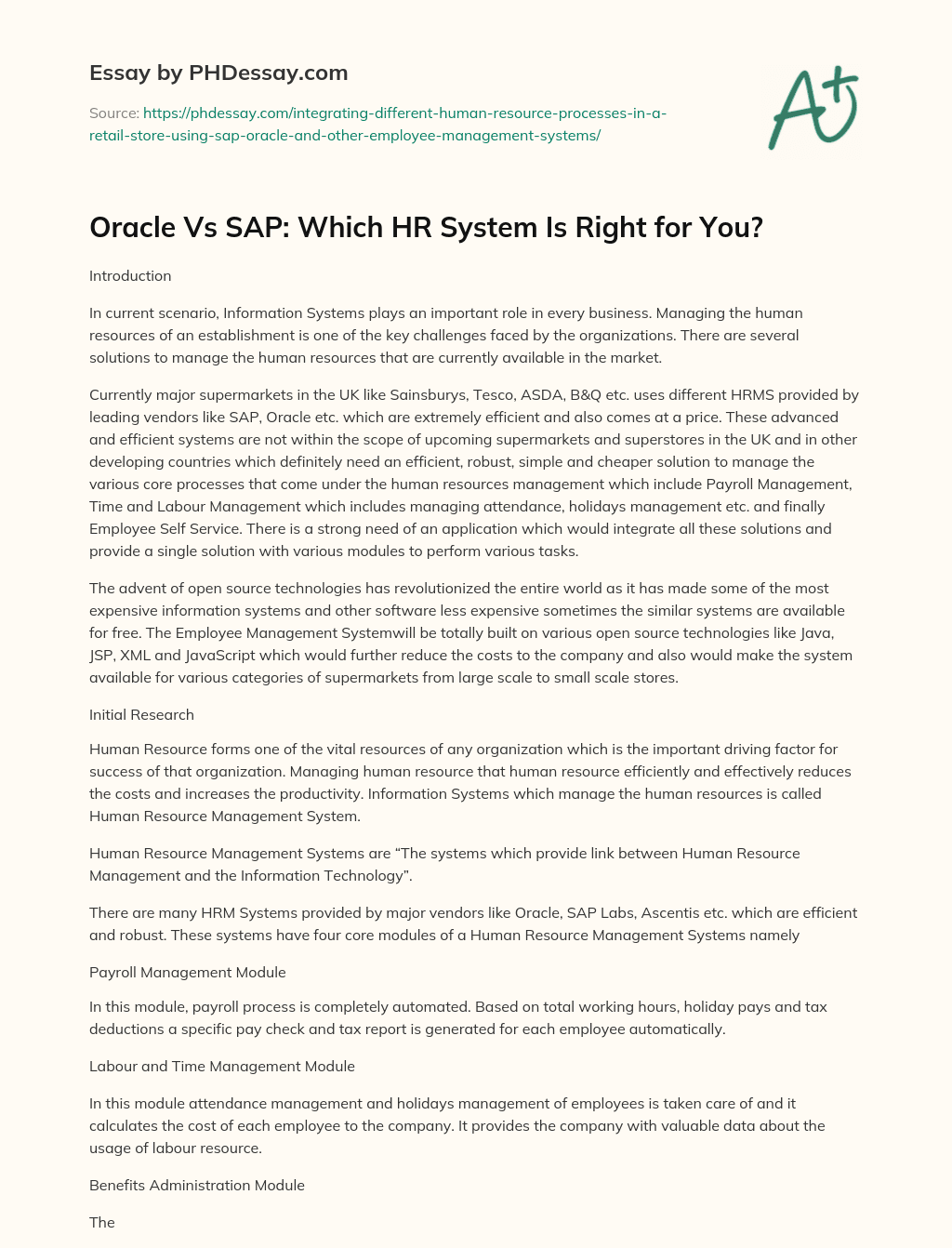 Oracle Vs SAP: Which HR System Is Right for You? essay