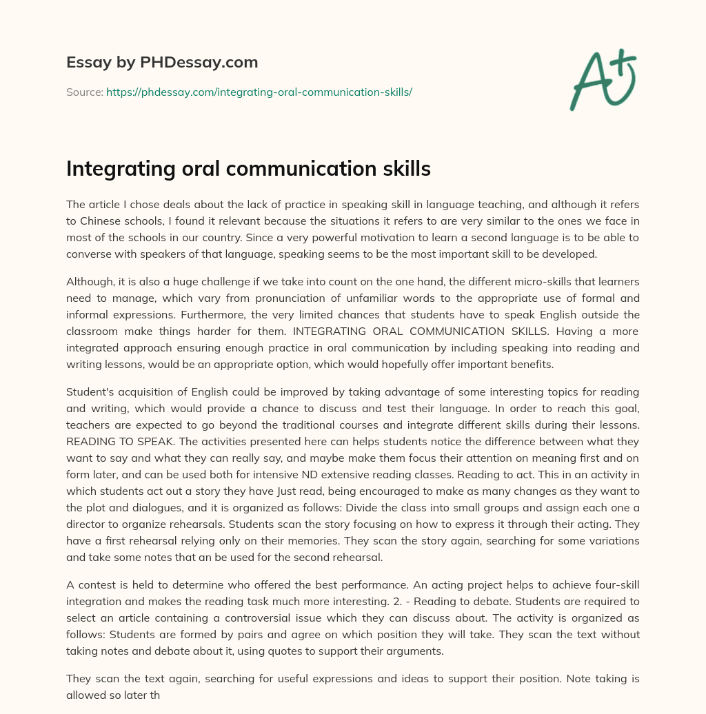 Integrating oral communication skills essay