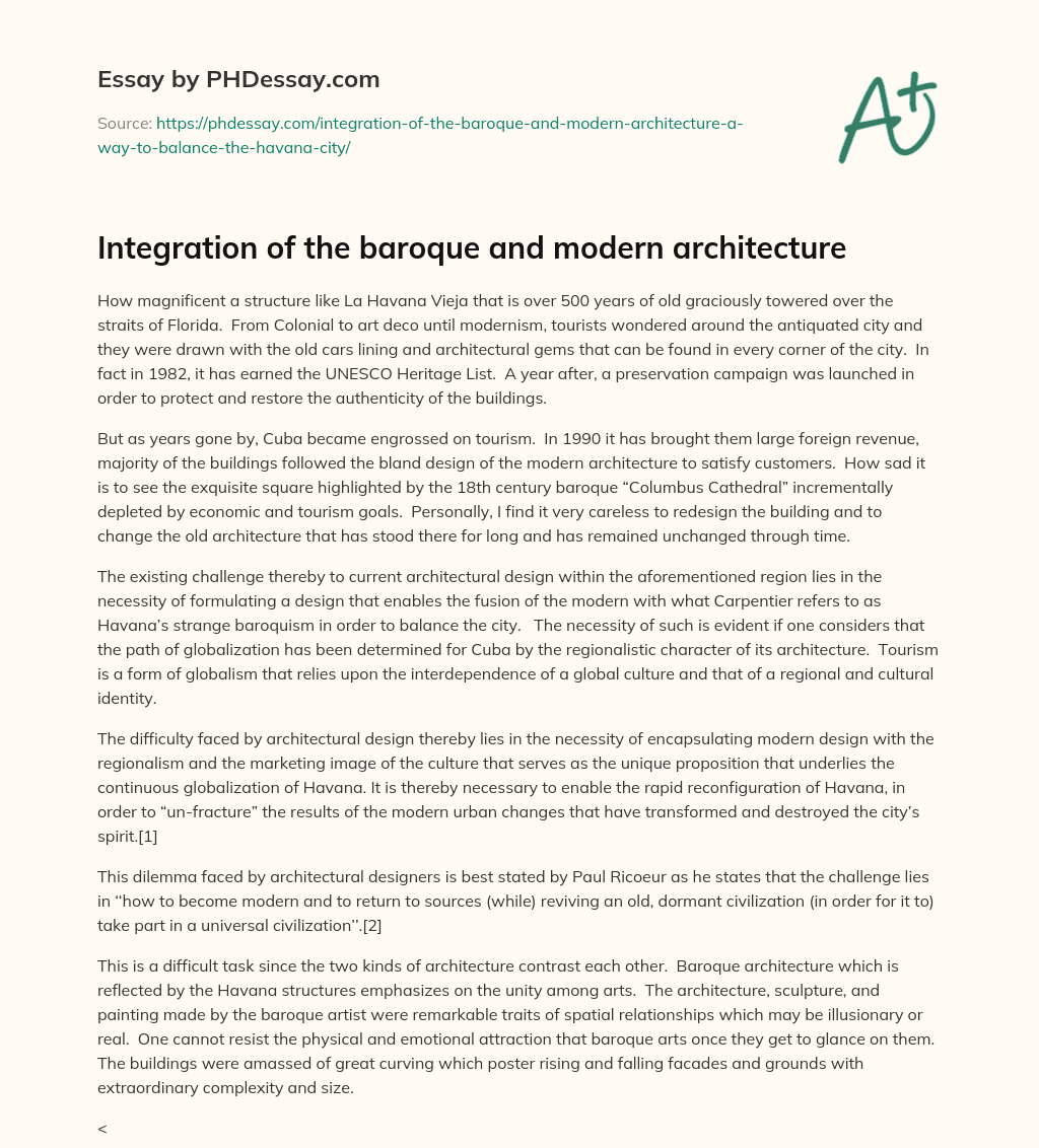 Integration of the baroque and modern architecture essay
