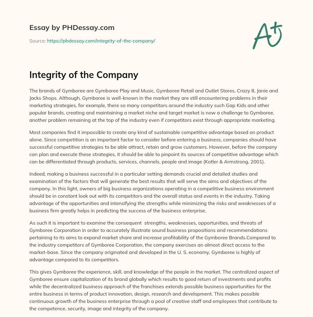 Integrity of the Company essay