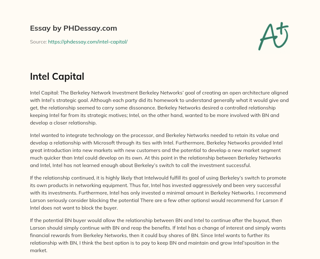 Intel Capital essay