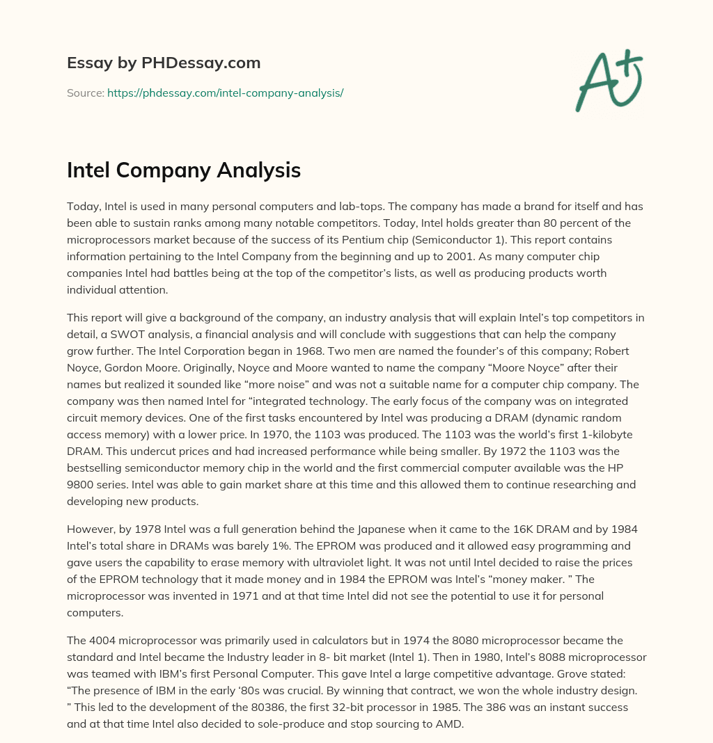 Intel Company Analysis essay