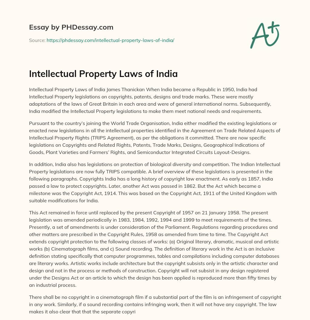 Intellectual Property Laws of India essay