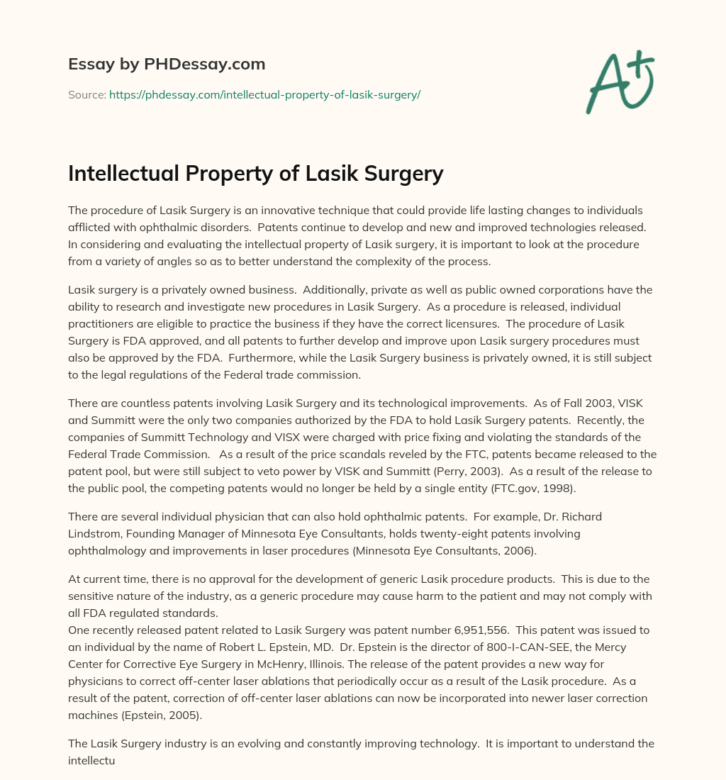 Intellectual Property of Lasik Surgery essay