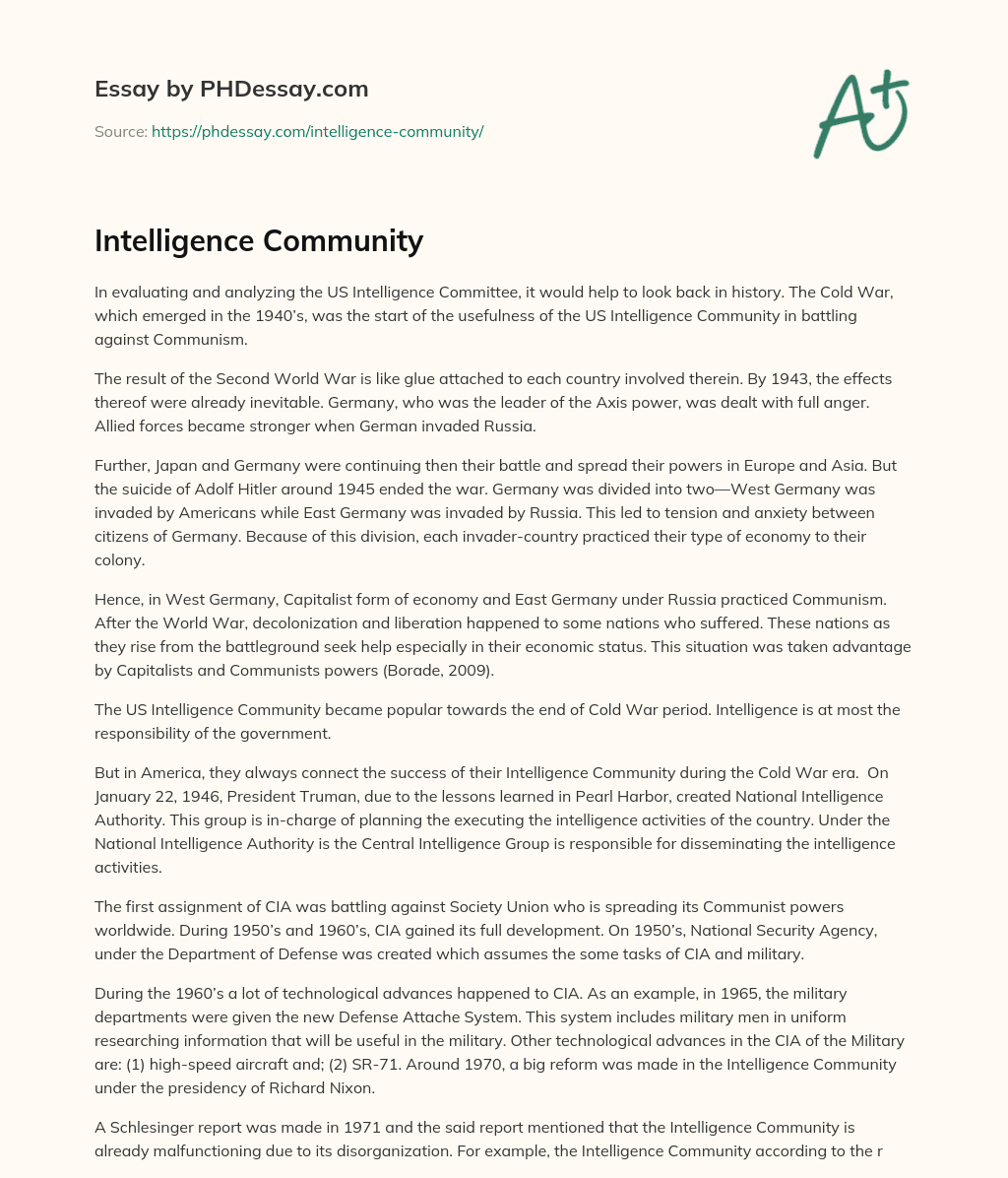 Intelligence Community essay