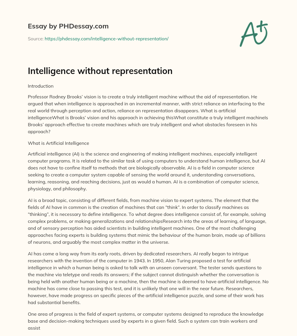 Intelligence without representation essay