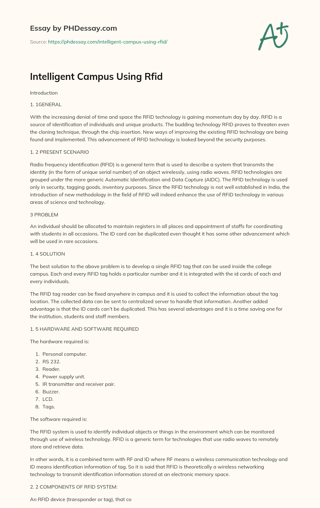 Intelligent Campus Using Rfid essay