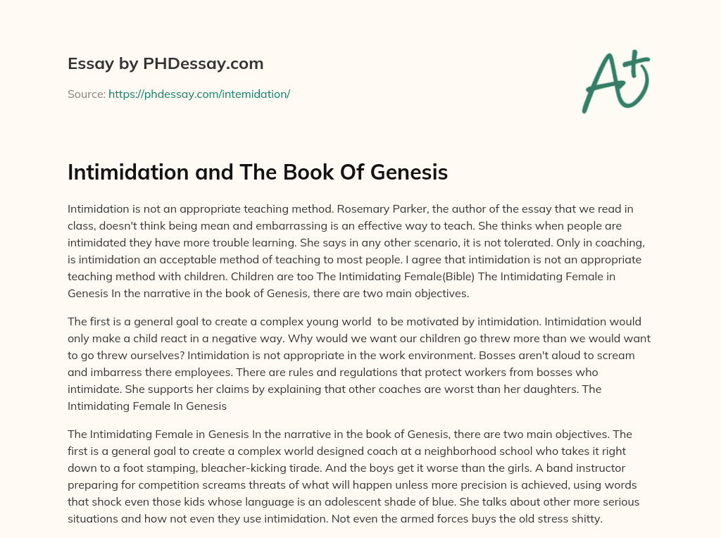 Intimidation and The Book Of Genesis essay