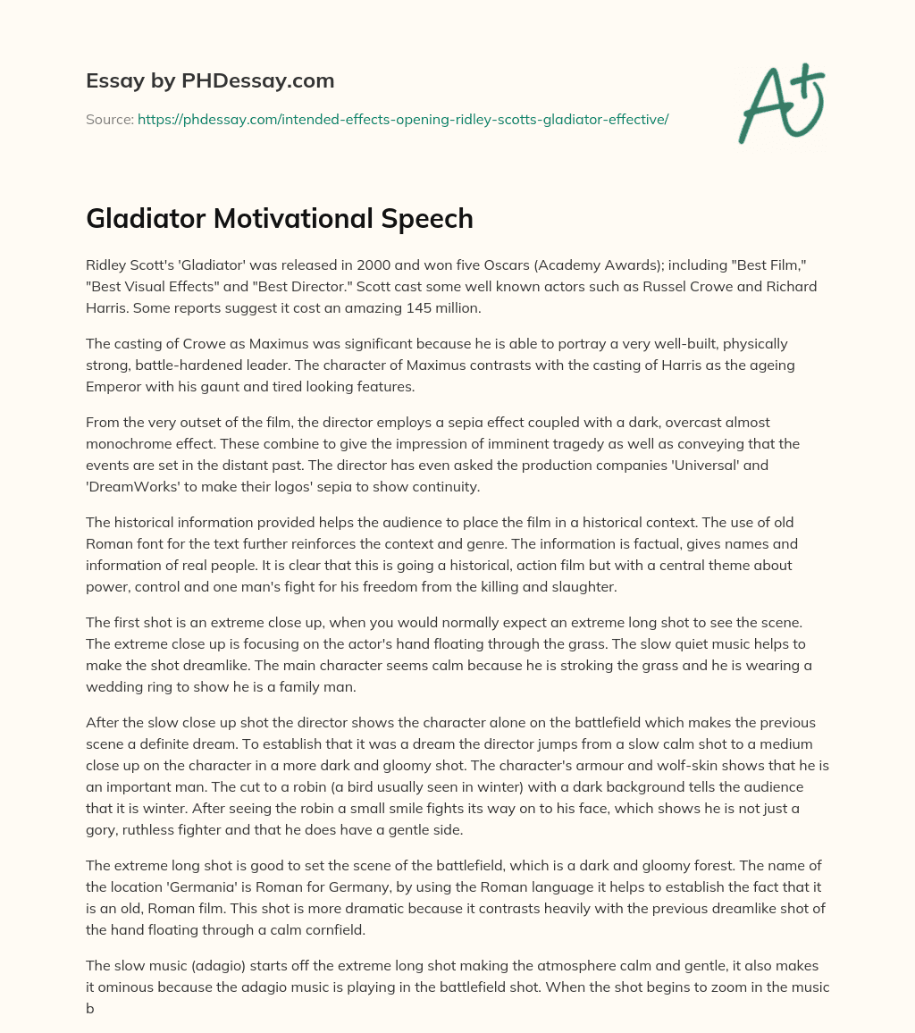 Gladiator Motivational Speech essay