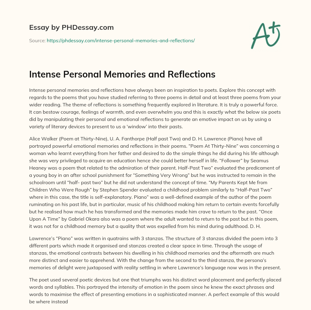 Intense Personal Memories and Reflections essay