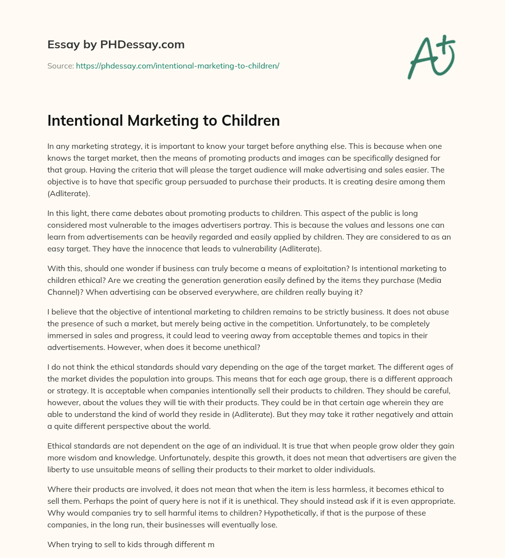 Intentional Marketing to Children essay