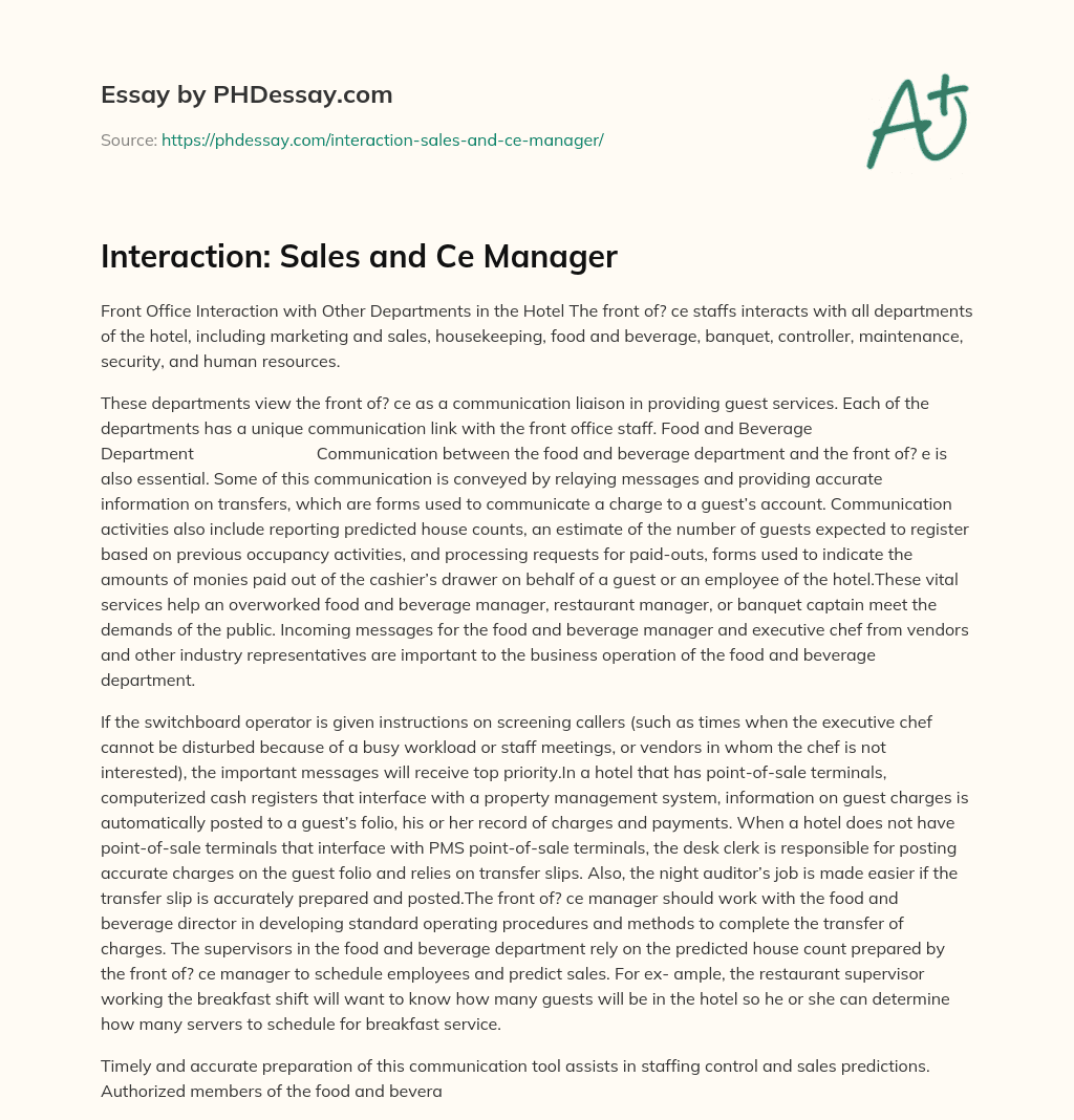 Interaction: Sales and Ce Manager essay