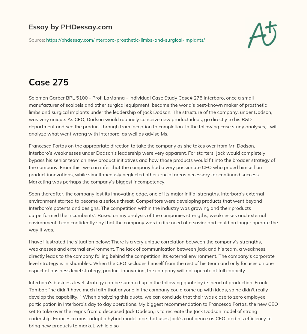 Case 275 essay
