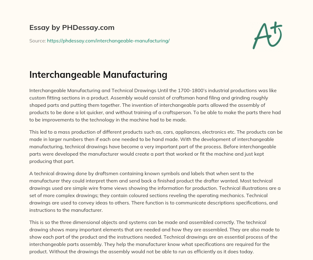 Interchangeable Manufacturing essay
