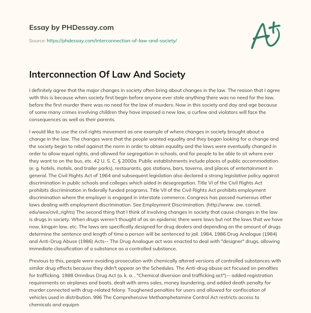 Interconnection Of Law And Society essay