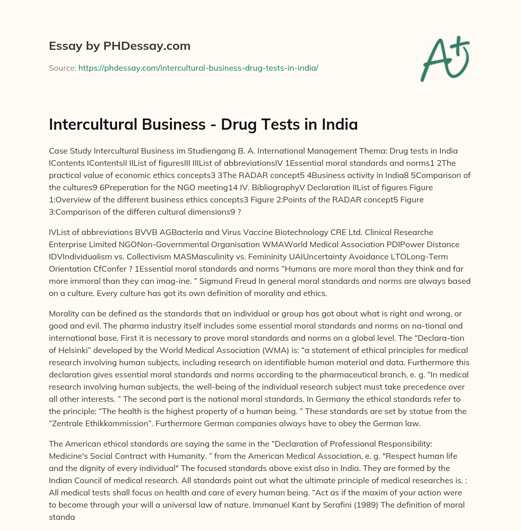 Intercultural Business – Drug Tests in India essay