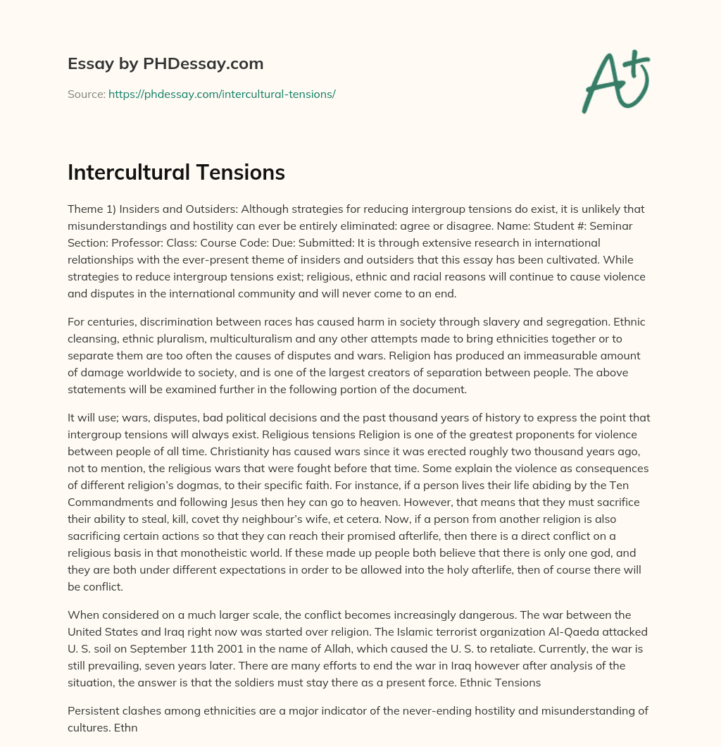Intercultural Tensions essay