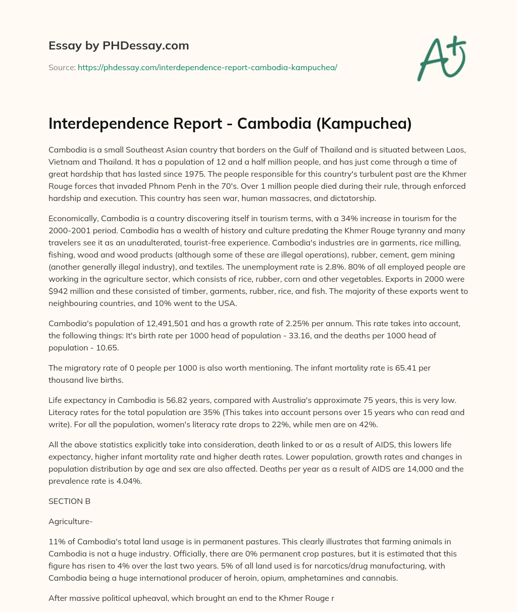 Interdependence Report – Cambodia (Kampuchea) essay