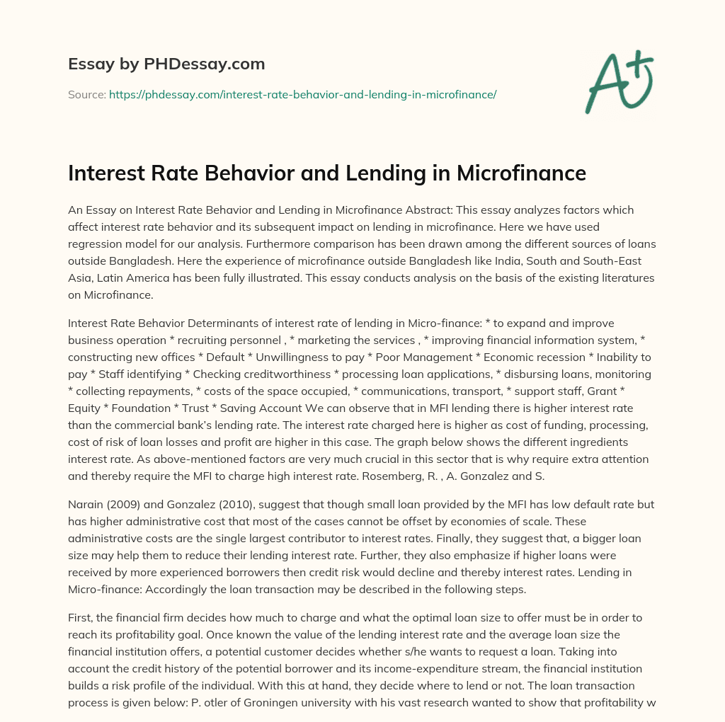 Interest Rate Behavior and Lending in Microfinance essay