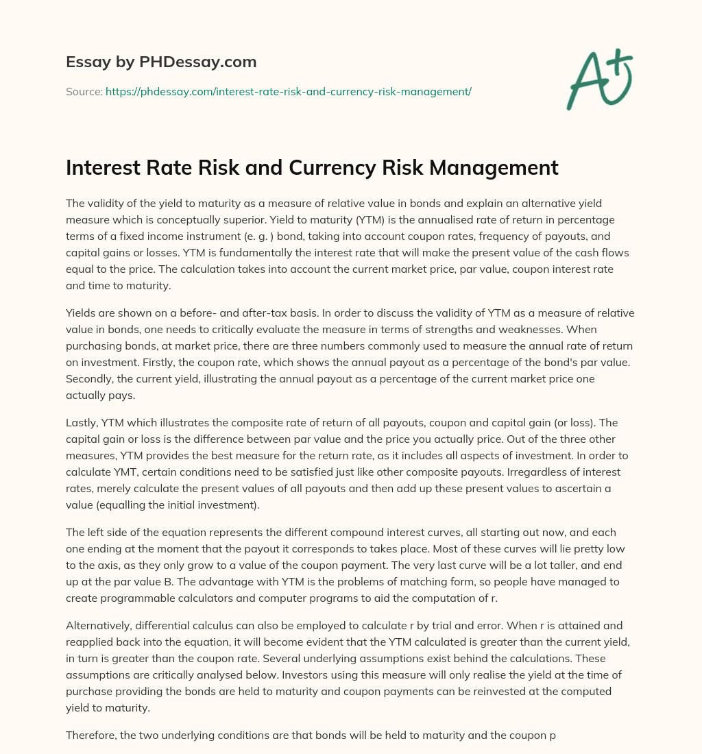 Interest Rate Risk and Currency Risk Management essay