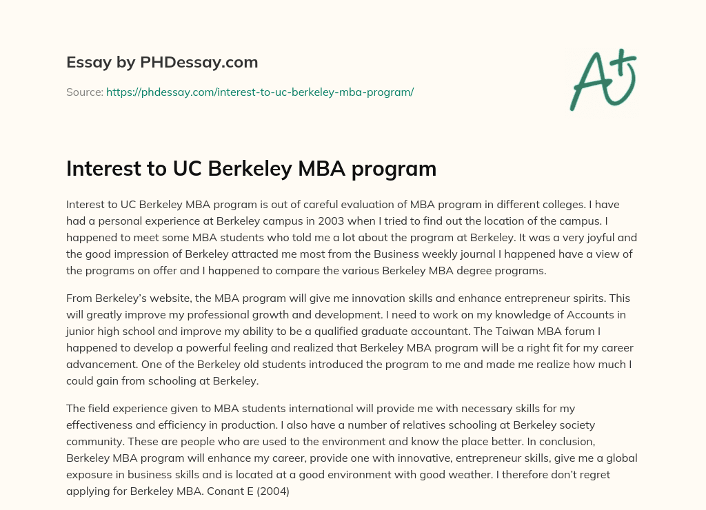 Interest to UC Berkeley MBA program essay