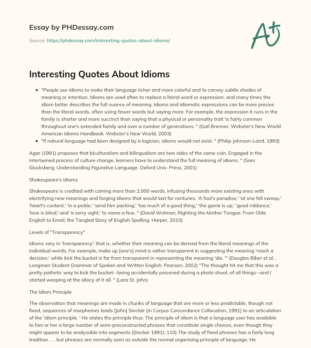 Interesting Quotes About Idioms essay