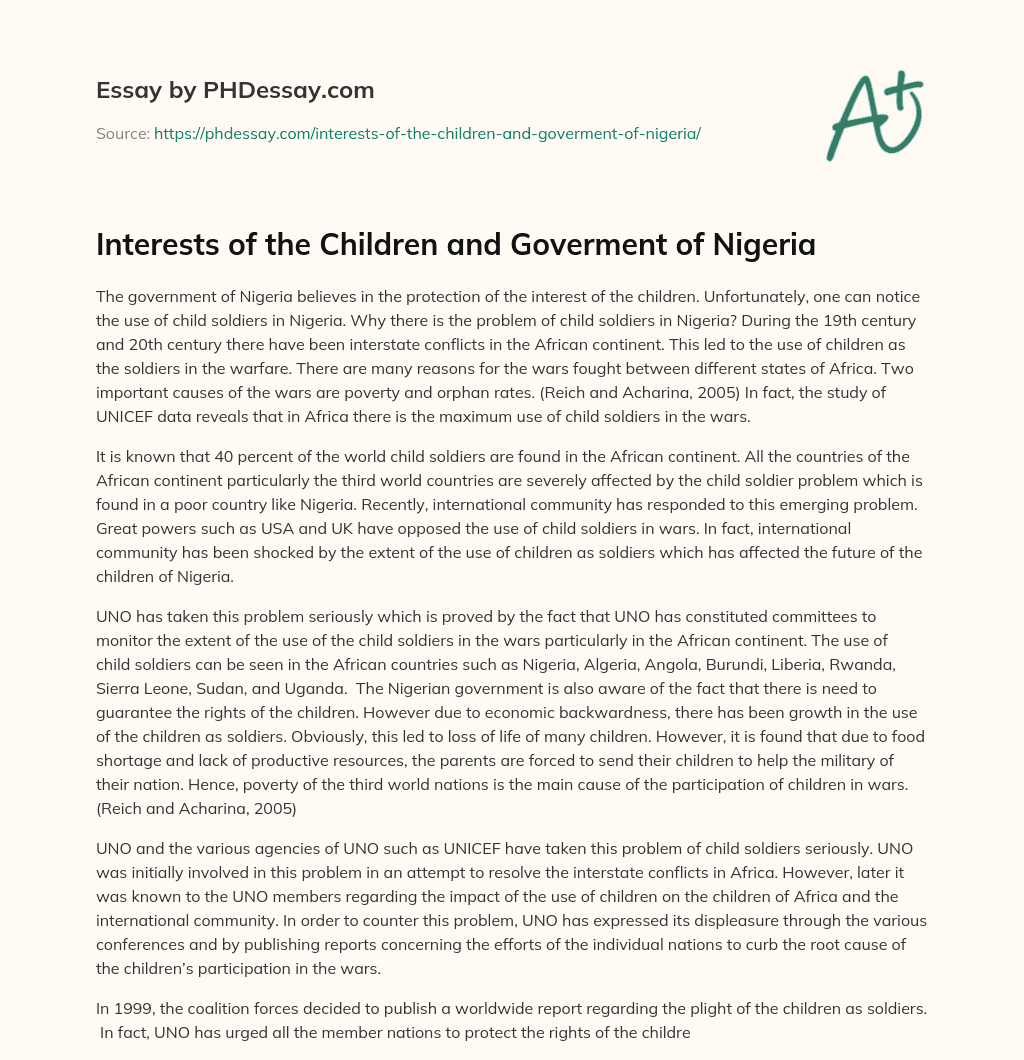 Interests of the Children and Goverment of Nigeria essay