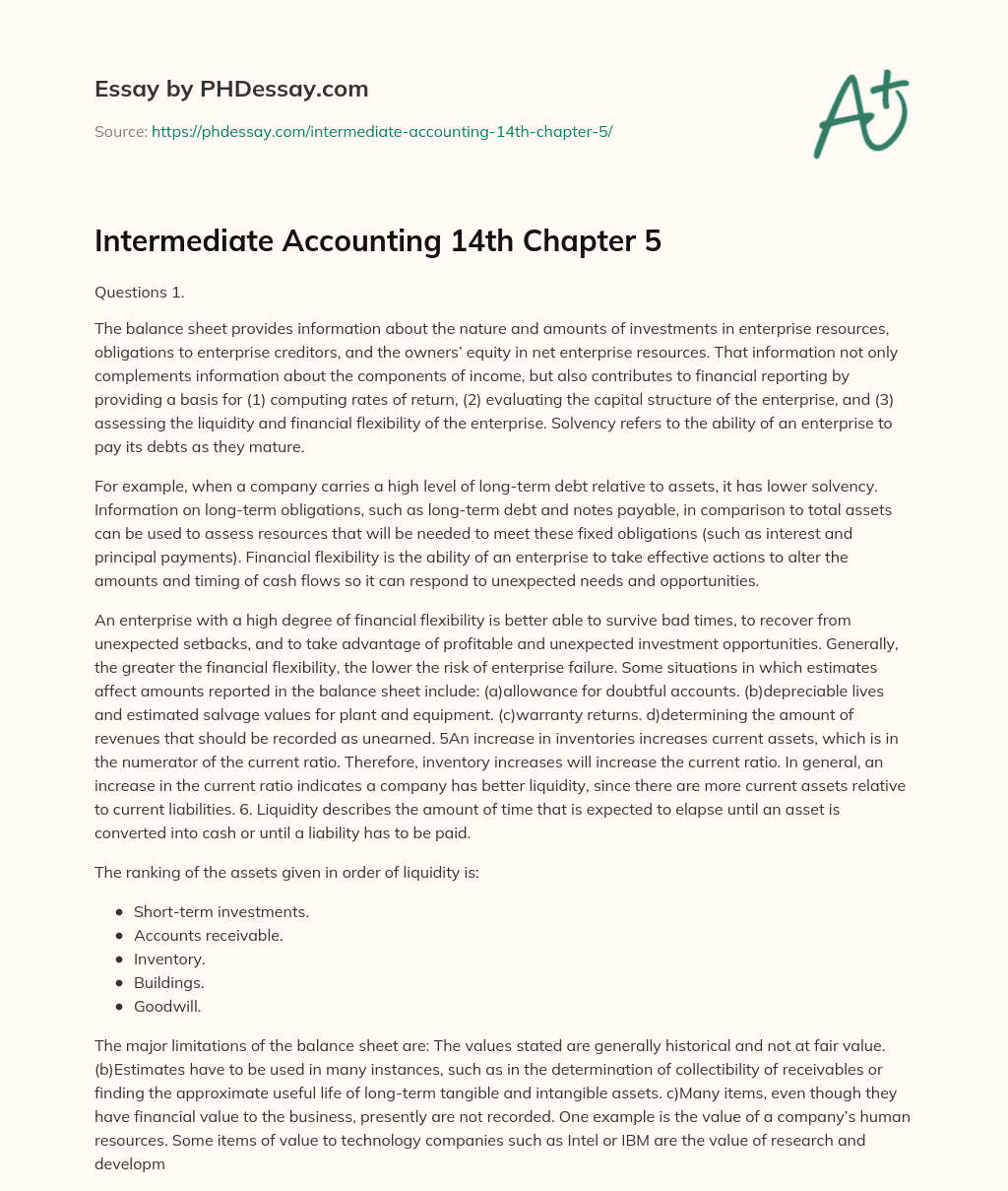 Intermediate Accounting 14th Chapter 5 essay