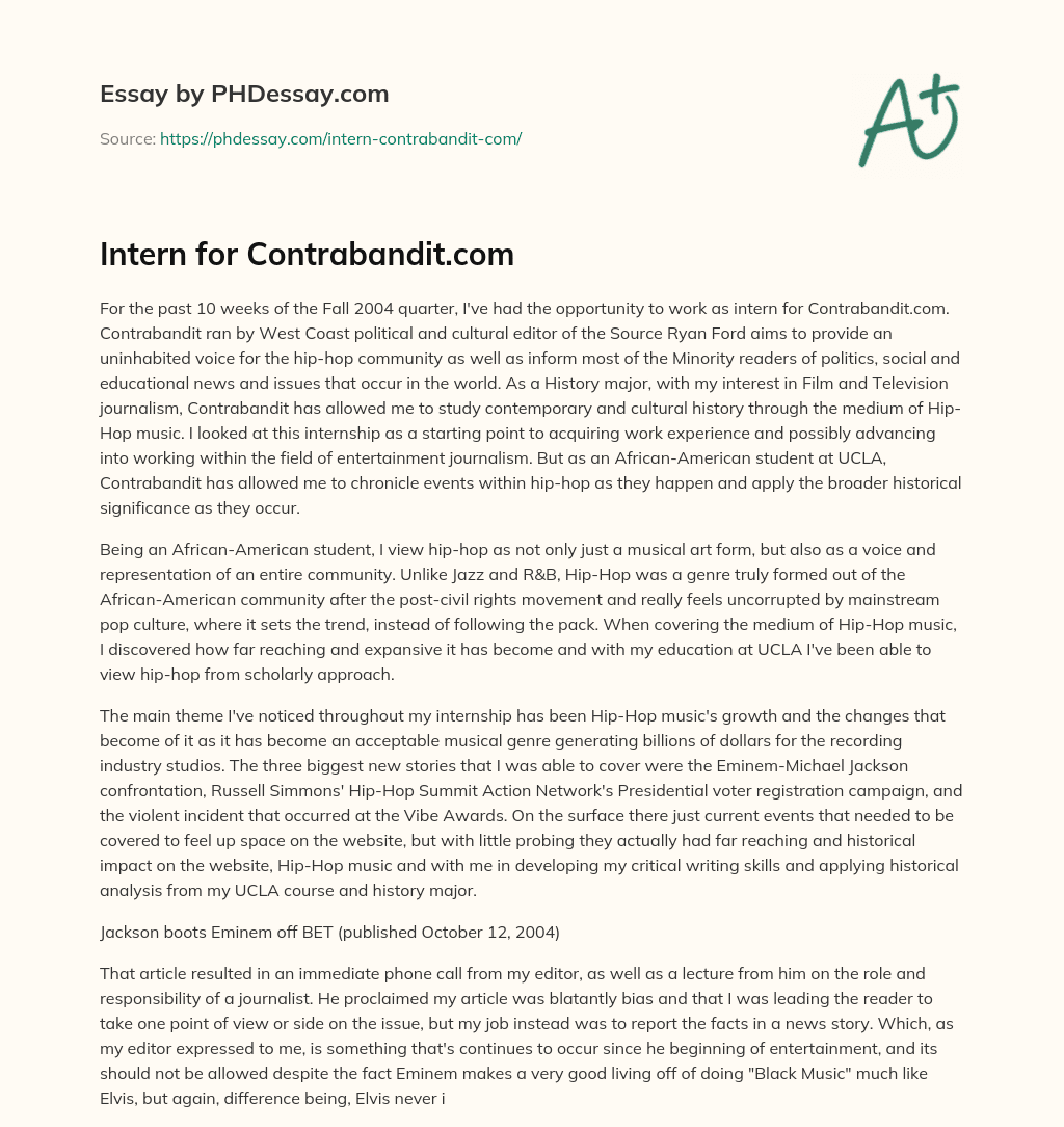 Intern for Contrabandit.com essay