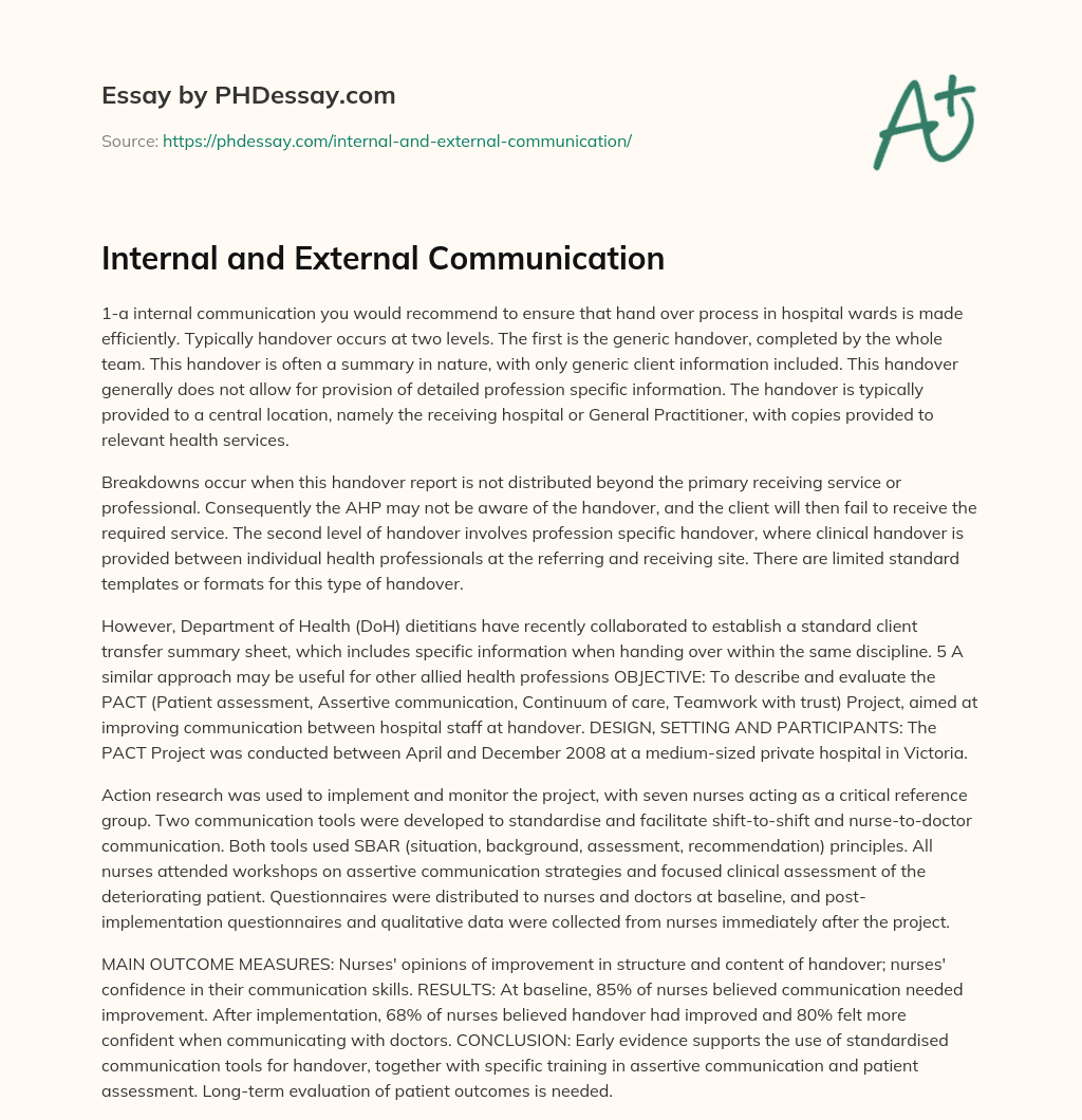 Internal and External Communication essay