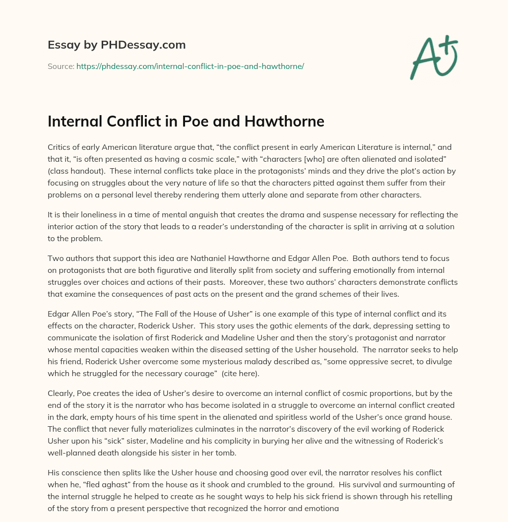 Internal Conflict in Poe and Hawthorne essay