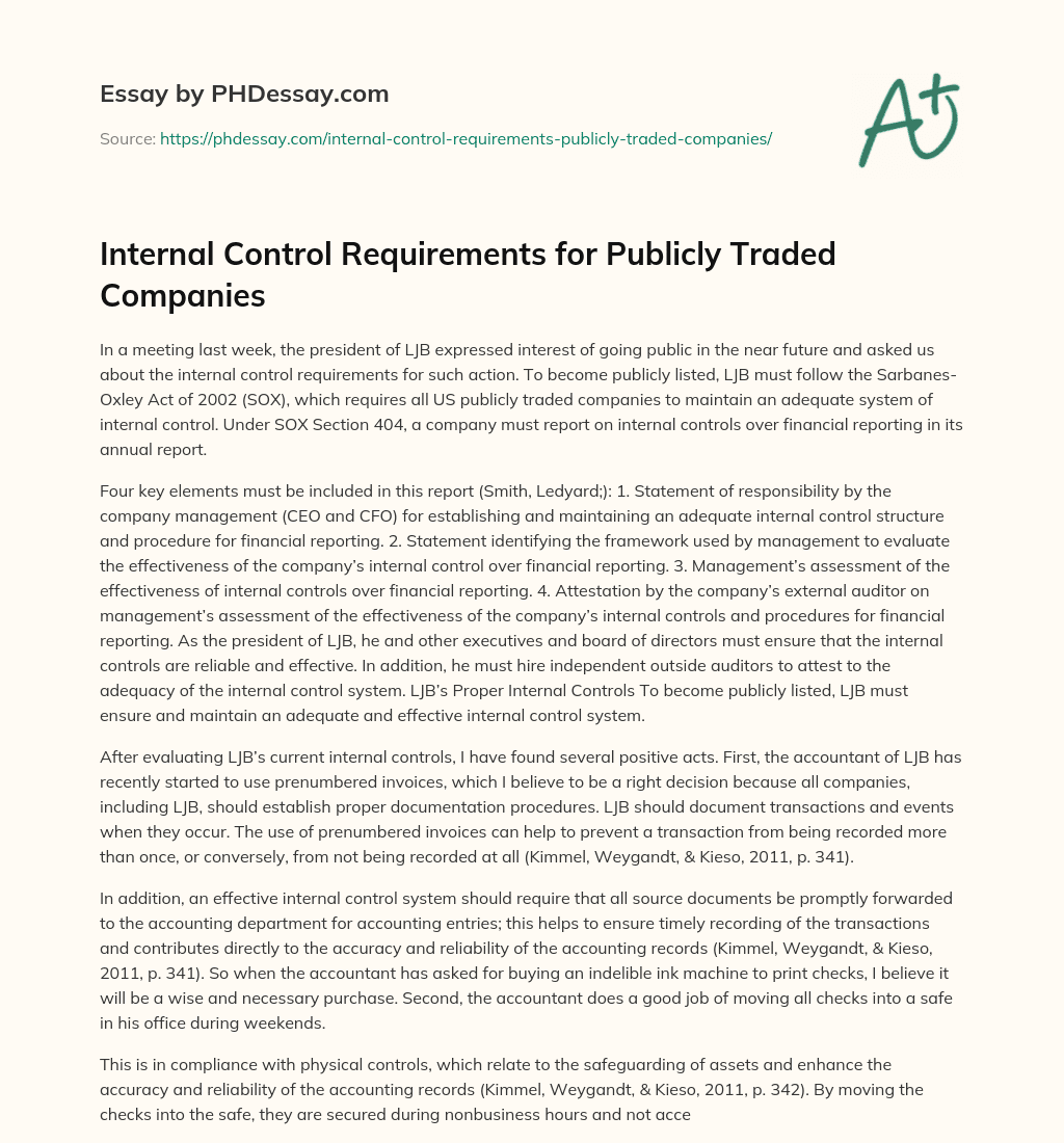 Internal Control Requirements for Publicly Traded Companies essay
