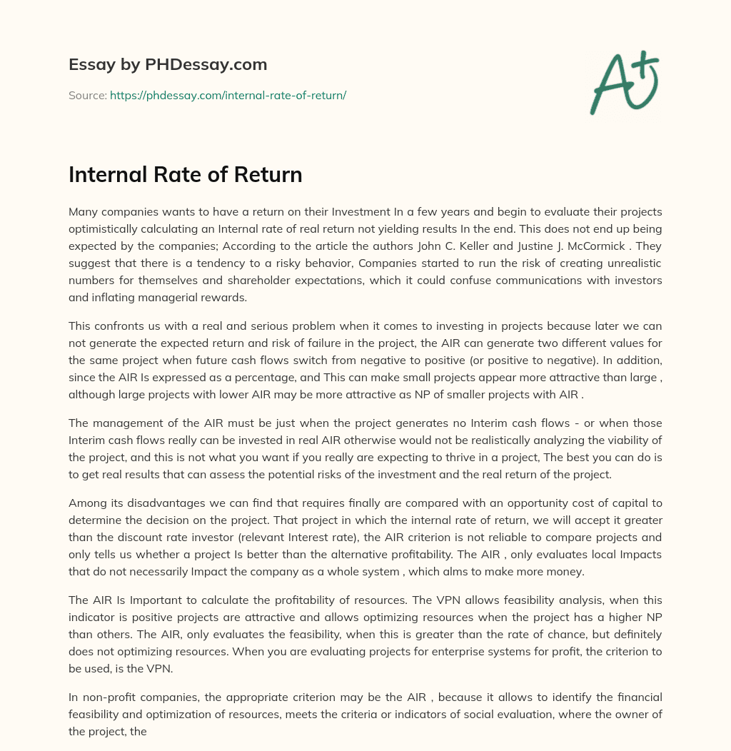 Internal Rate of Return essay