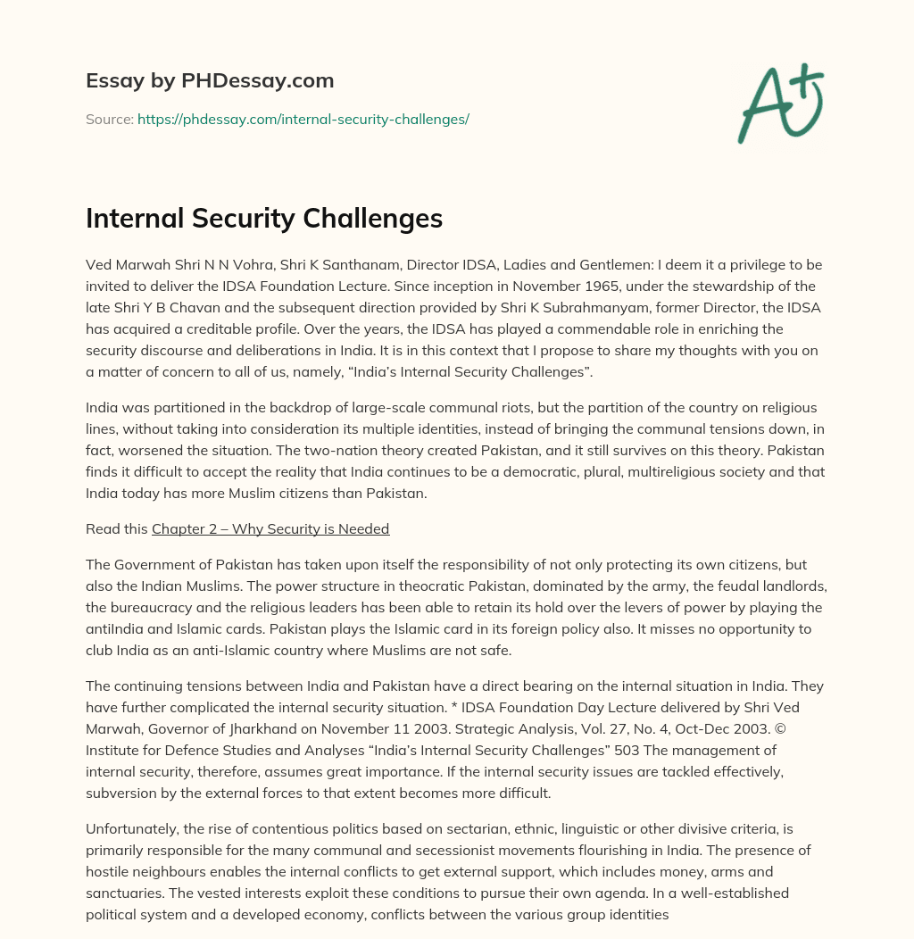 Internal Security Challenges - PHDessay.com