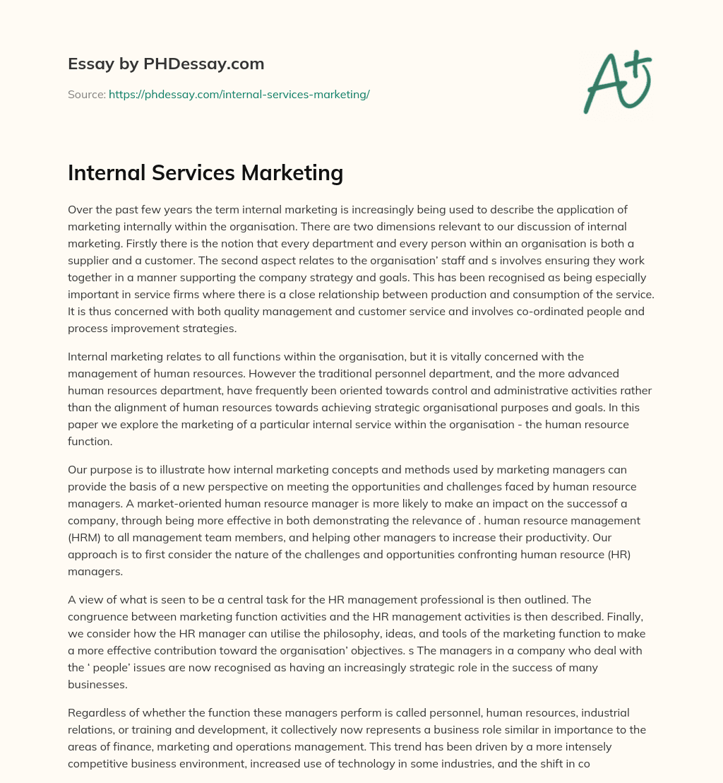 Internal Services Marketing essay
