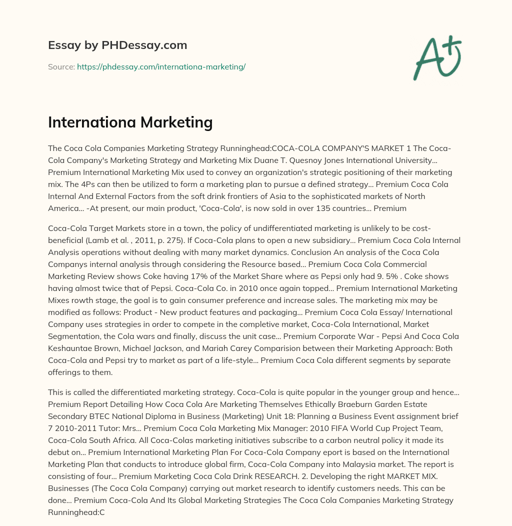 Internationa Marketing essay
