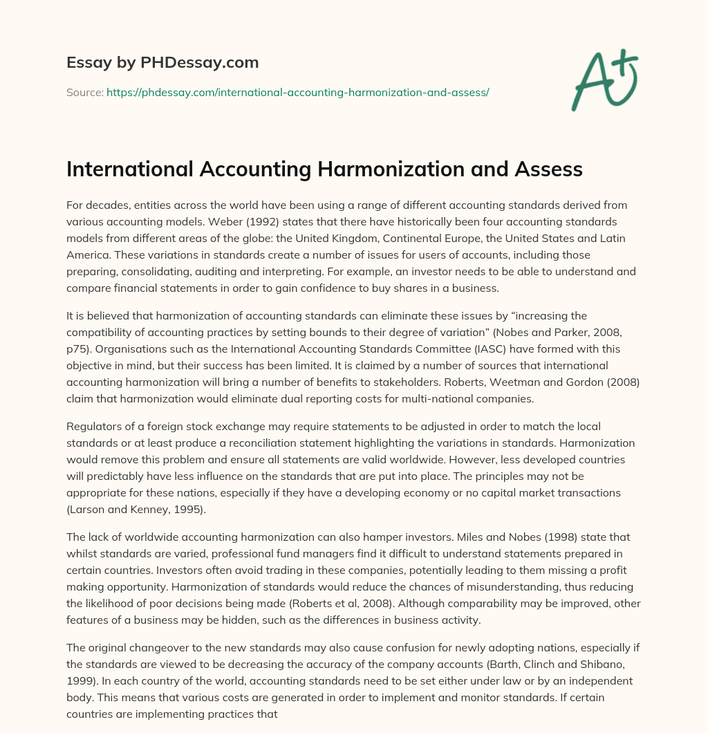 International Accounting Harmonization and Assess essay