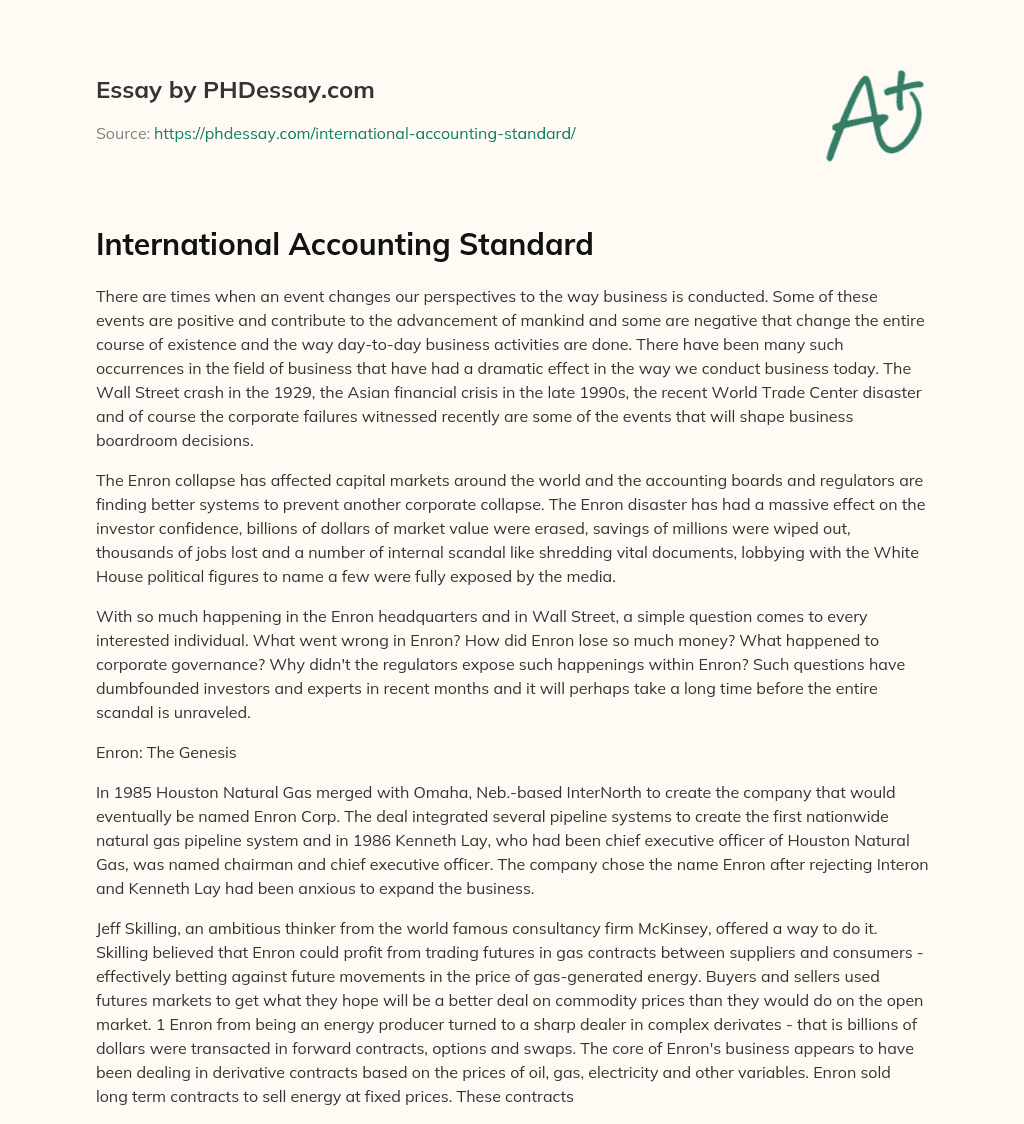 International Accounting Standard essay