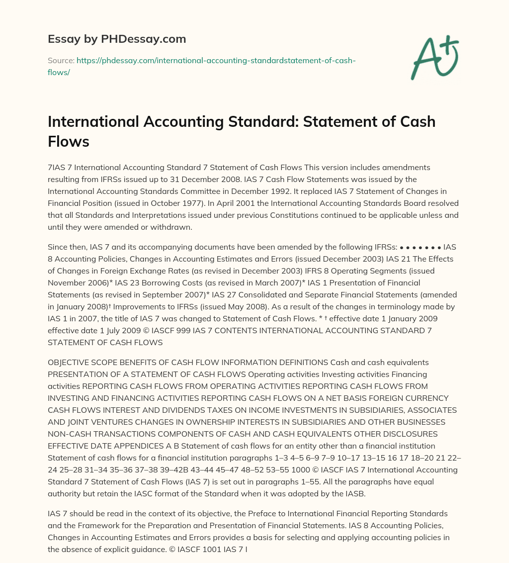 International Accounting Standard: Statement of Cash Flows essay