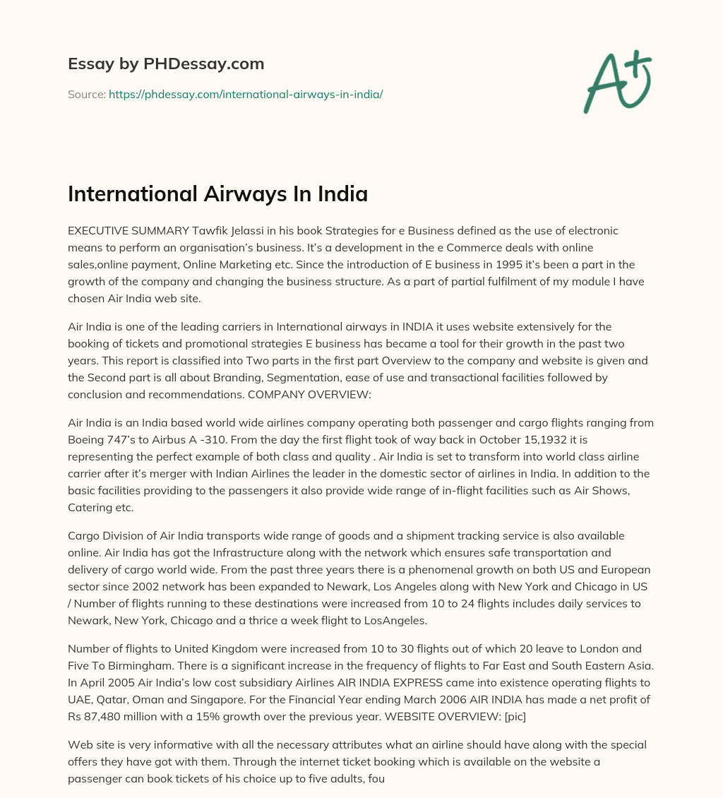 International Airways In India essay