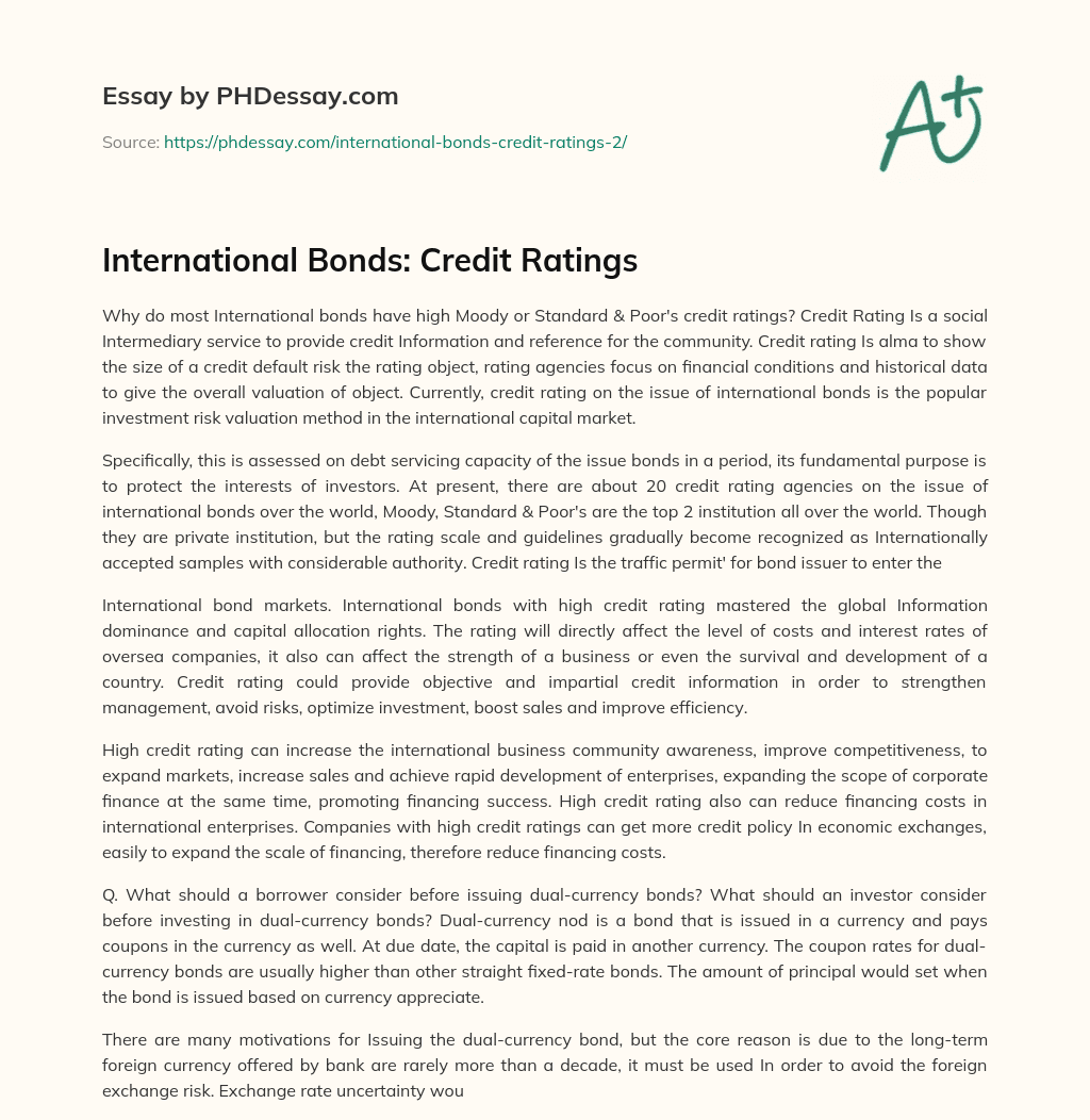 International Bonds: Credit Ratings essay