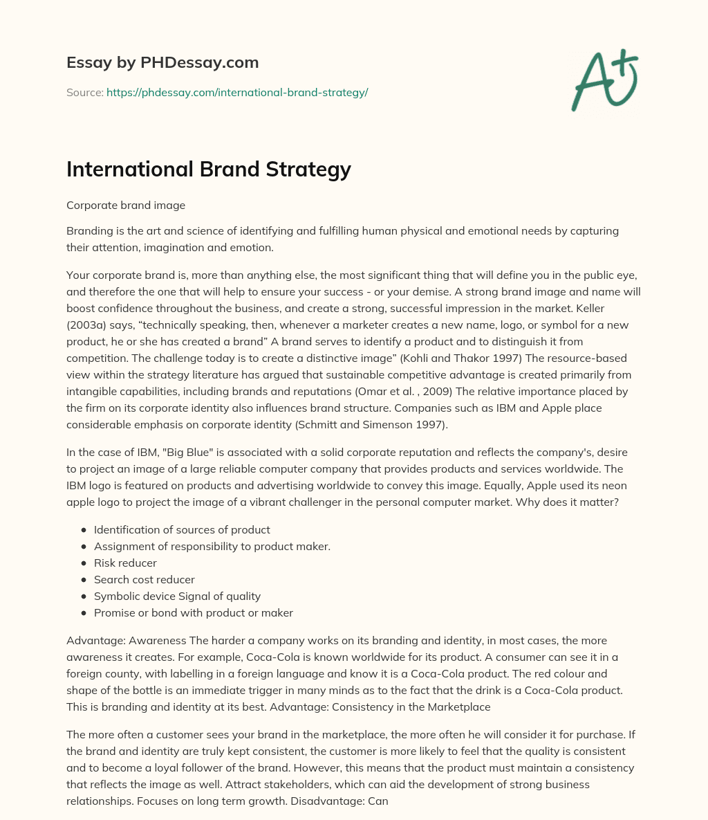 International Brand Strategy essay