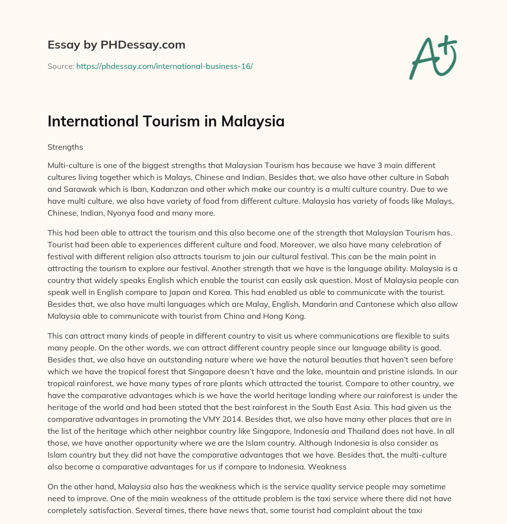 International Tourism in Malaysia essay
