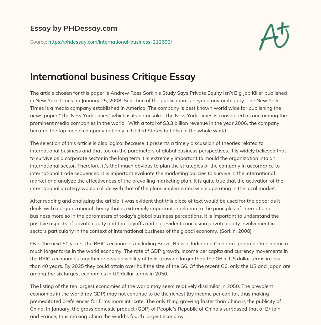 International business Critique Essay essay