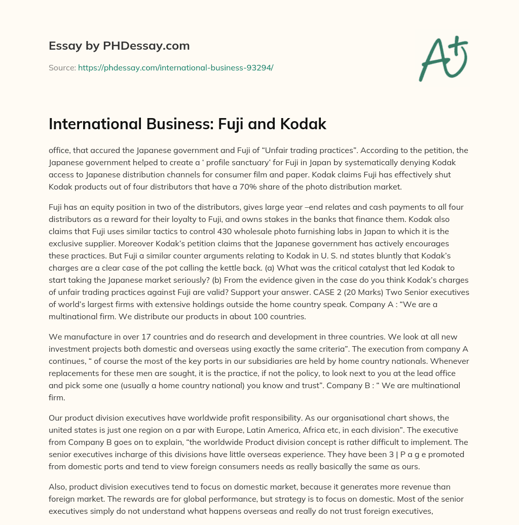 International Business: Fuji and Kodak essay