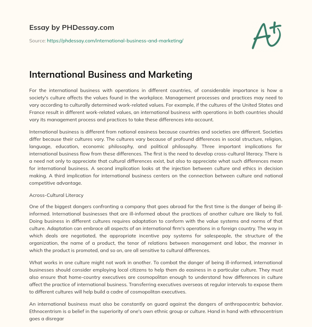 International Business and Marketing essay