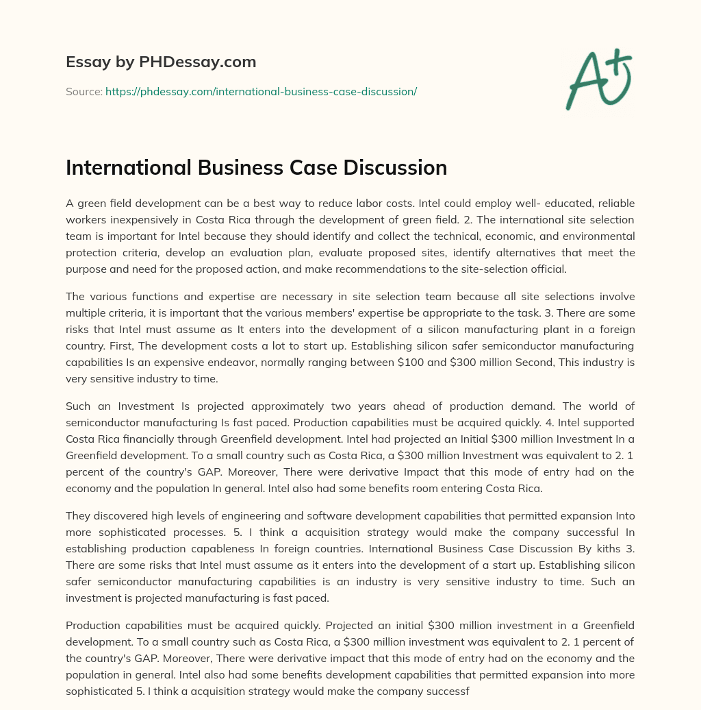 International Business Case Discussion essay