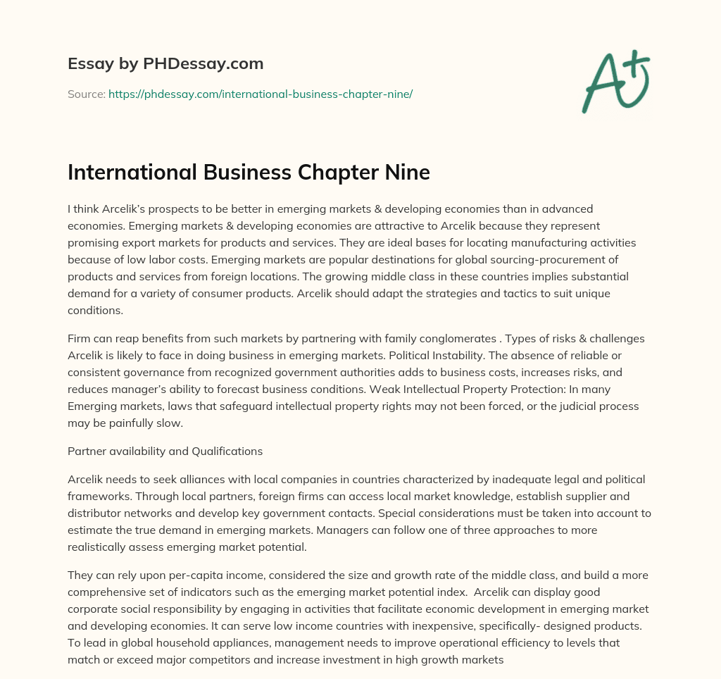 International Business Chapter Nine essay